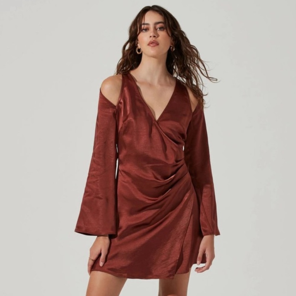 Silky rust color mini dress. So beautiful!